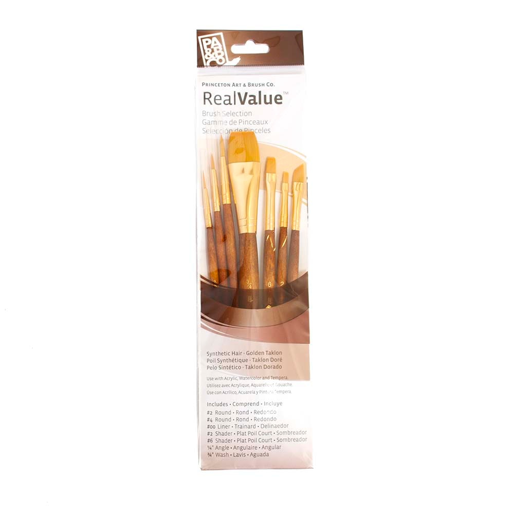 Princeton, Real Value, Brush, Gold Taklon, 7 Piece